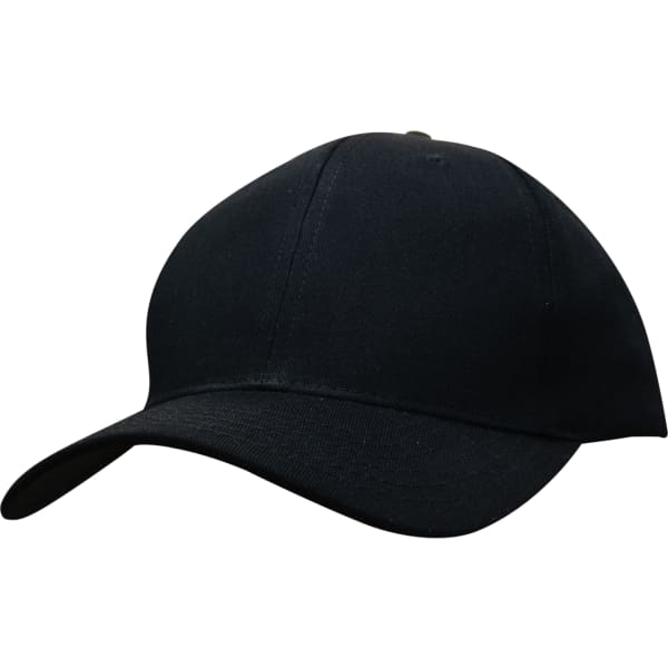 A black cotton twill cap with a curved brim and a discreet logo on the front.