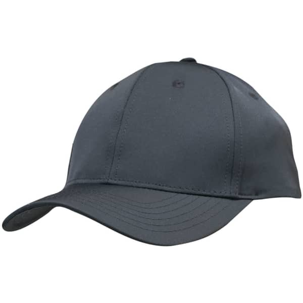 A dark grey twill cap featuring a rounded peak and ventilation holes, with a logo on the front.