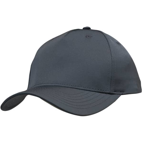 A dark grey premium twill cap with a curved brim and a logo on the front.
