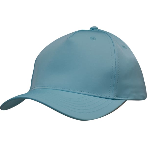 A blue sports twill cap with a curved brim and a rounded top, featuring a logo on the front.