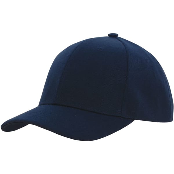 A navy blue premium recycled twill cap with a structured design and a curved brim. It has a logo on the front.