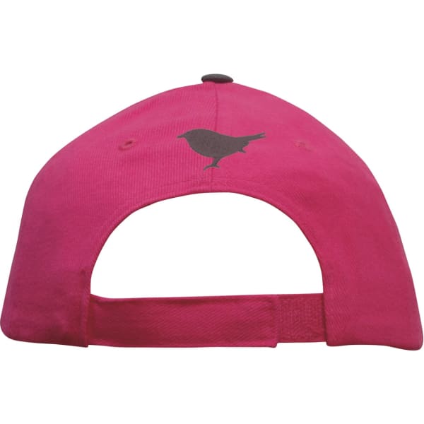 A pink brushed heavy cotton cap featuring an adjustable strap and a logo on the back.