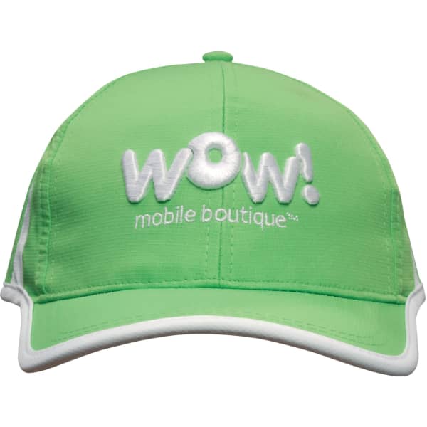 A green cap with white trim features a logo on the front, designed for sports activities.