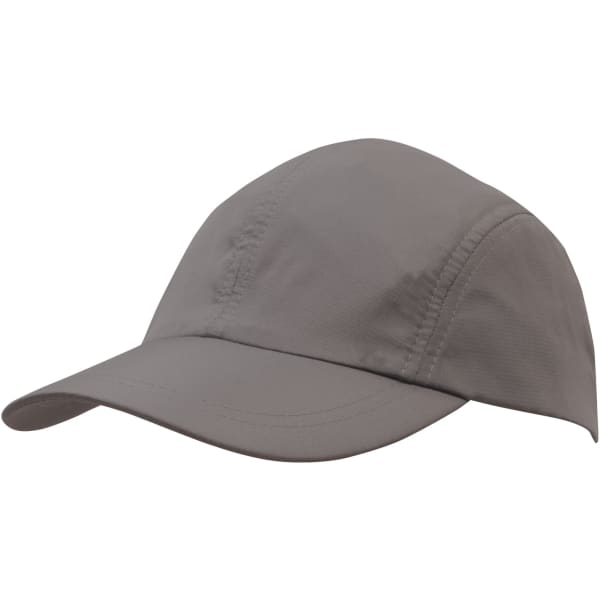 A grey sports ripstop cap with a towelling sweatband, featuring a branding logo.