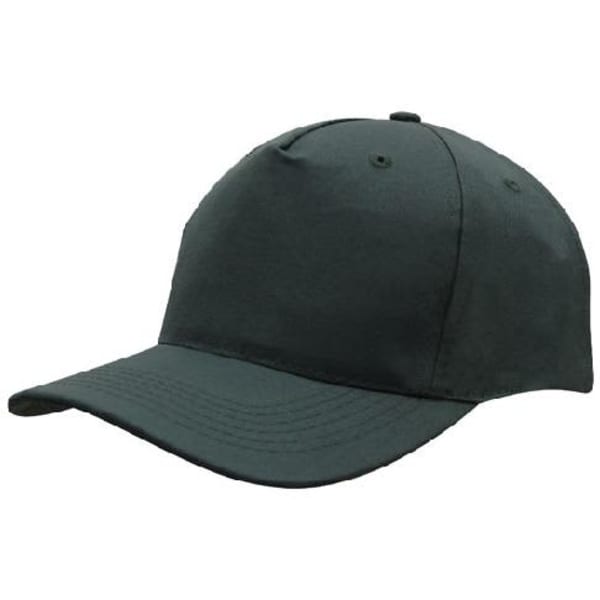 A dark green cap made from breathable poly twill, featuring a rounded crown and a curved visor.