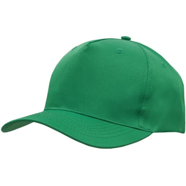 A green breathable poly twill cap featuring a curved brim and a simple design with a logo.