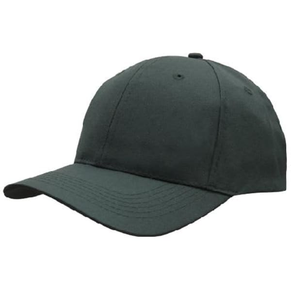 A green breathable poly twill cap featuring a curved brim and a simple design, with a logo present.