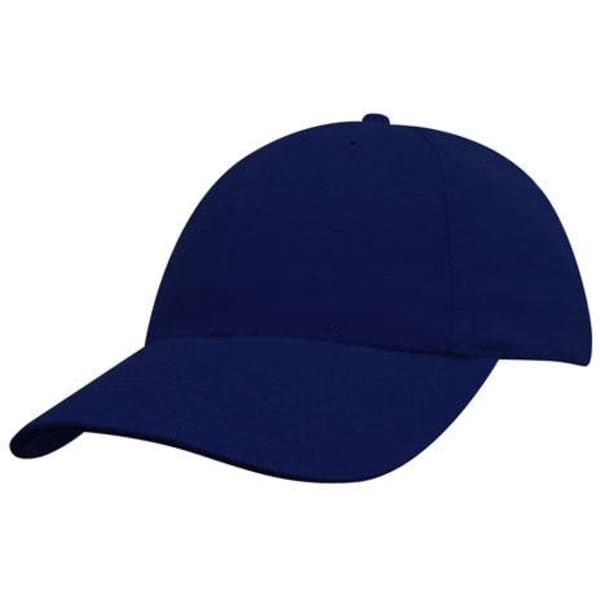 A navy blue brushed heavy cotton youth cap with a curved brim and a logo on the front.