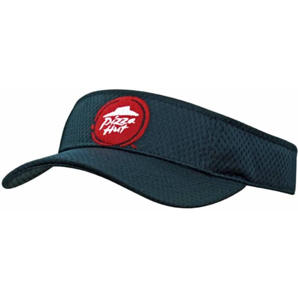 A sports mesh visor in dark grey with a red logo. The visor features a wide brim for sun protection.