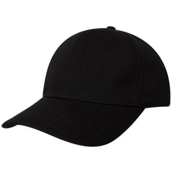 A black Chino Twill cap featuring a curved brim and an adjustable strap at the back. Includes a logo.