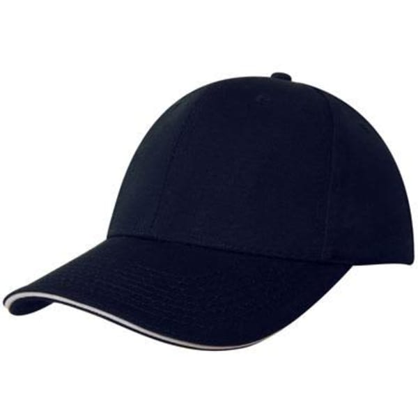 A navy Chino Twill Cap with a sandwich trim and a logo on the front.