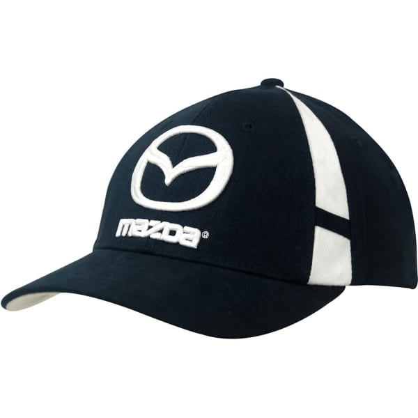 A navy blue cap with contrasting white panels and a logo. Features a curved peak and adjustable strap.