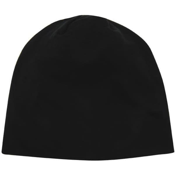 A black rolled down cotton beanie with a simple design and no visible branding.