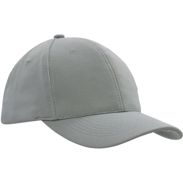 A greenish-grey cap made from twill fabric, featuring a structured design and a logo on the front.