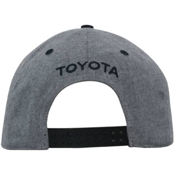 A grey marle flannel cap with a snapback and a logo on the back.