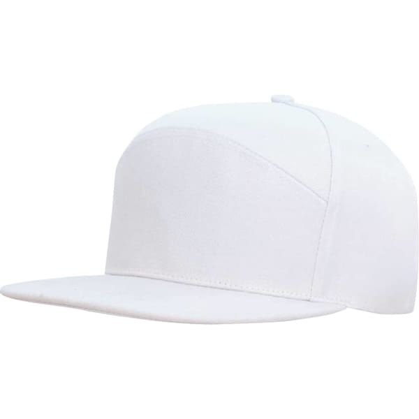 A white premium American twill A-frame cap with a flat brim and an interior logo.