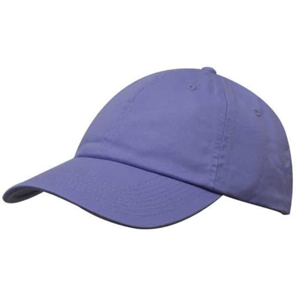 A washed chino twill cap in a light purple colour, featuring a curved brim and a logo on the front.