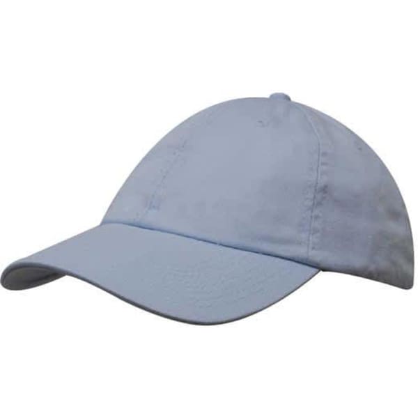 A light blue washed chino twill cap with a curved brim and a logo on the front.