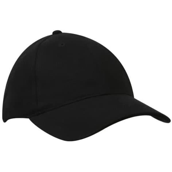 A black brushed heavy cotton cap with a curved brim, featuring a logo on the front.