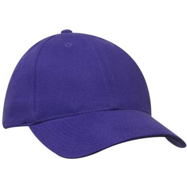 A purple brushed heavy cotton cap with a curved brim and a logo on the front.