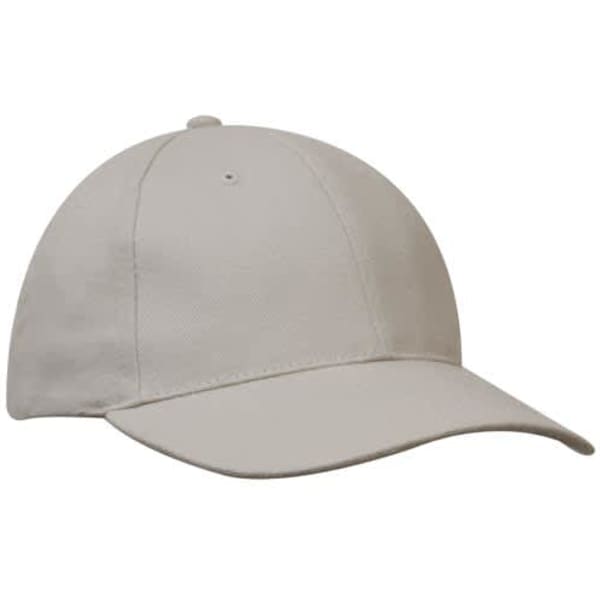 A beige brushed heavy cotton cap with a curved brim and a logo on the front.