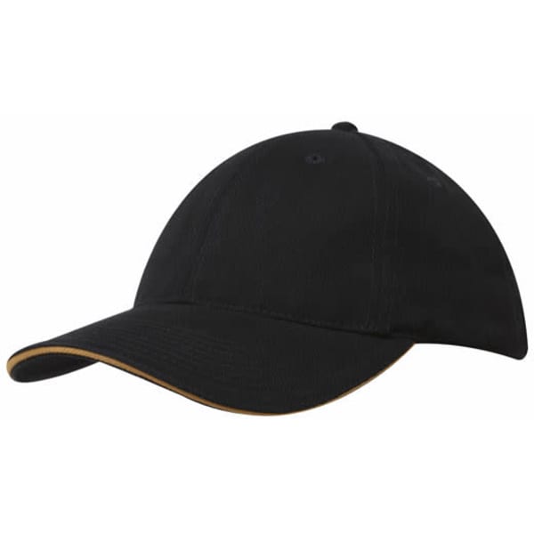 A black brushed heavy cotton cap with sandwich trim and a logo.
