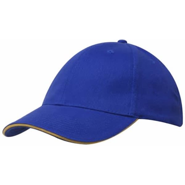 A blue cap with a sandwich trim, featuring a curved brim and an inner logo.