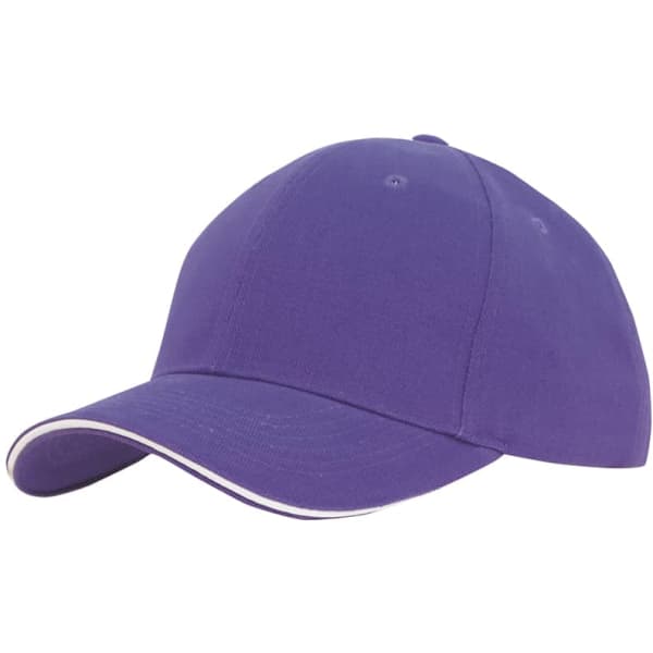 A purple brushed heavy cotton cap with sandwich trim and an embroidered logo.