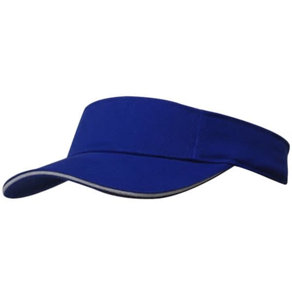 A blue brushed heavy cotton visor with a contrasting trim and logo.