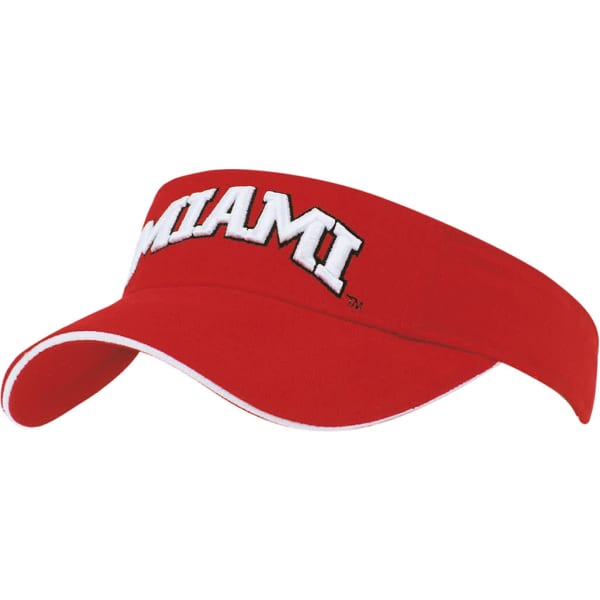 A red brushed heavy cotton visor with an embroidered white logo on the front and a contrasting white trim.