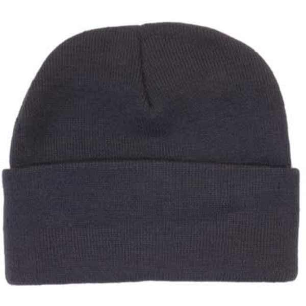 Acrylic beanie with Thinsulate lining in dark navy, featuring a folded cuff and a logo.