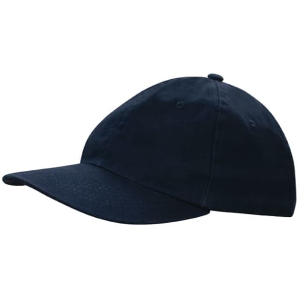 A navy washed chino twill cap with a curved brim and adjustable strap at the back. It features a logo.