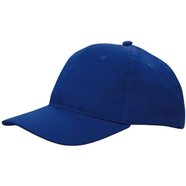 A blue cap made of brushed cotton, featuring a curved brim and a rounded top with no visible branding.