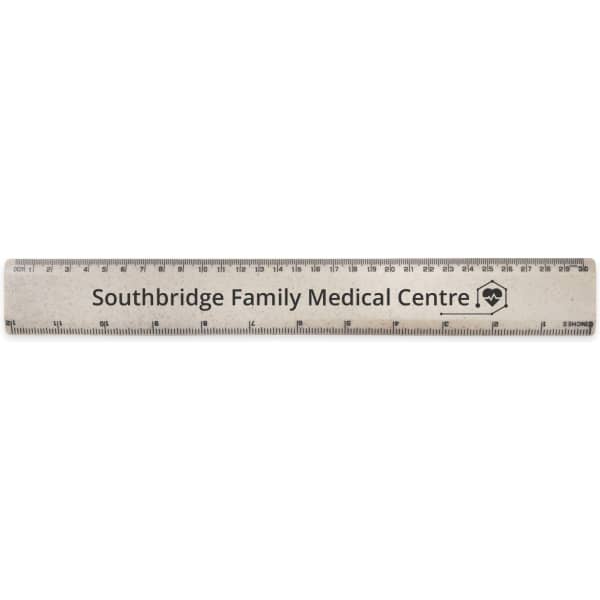 A 30cm wheatstraw ruler in a light beige colour, featuring a logo and measurement markings.