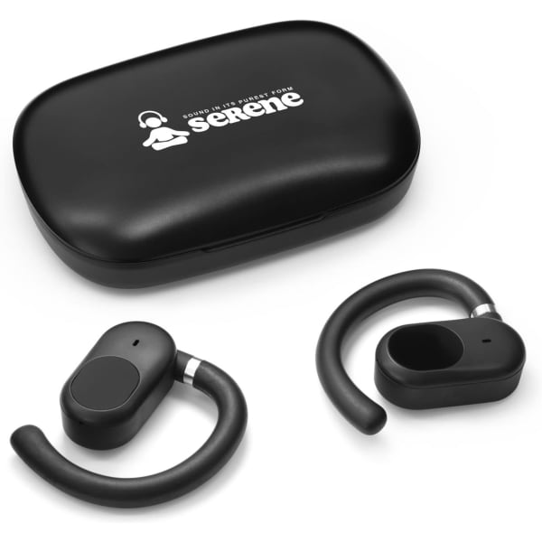 Black Loop Ear Buds with a matching charging case, featuring a logo on the case and a sleek design.