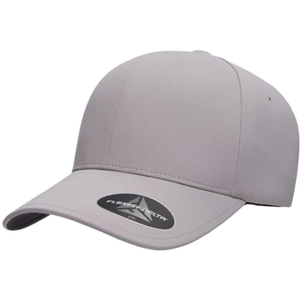 A grey 180 FLEXFIT® DELTA® cap with a curved brim and a logo on the side.