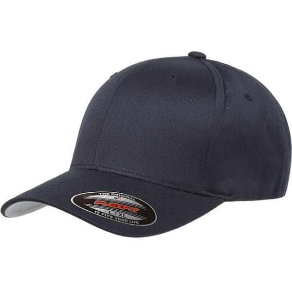 A navy cap with a curved peak and a branding logo on the side. The fabric appears smooth and durable.