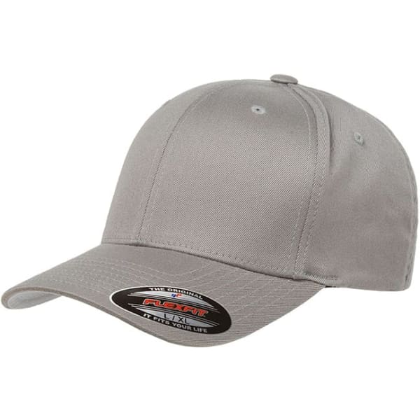 A grey cap with a curved peak and a visible logo, featuring a classic design and adjustable fit.