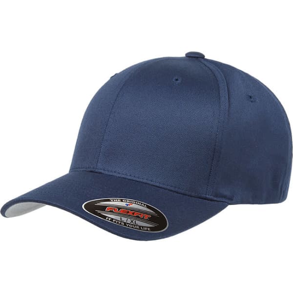 A navy blue cap with a curved brim and a logo on the front. The design is sleek and fitted.