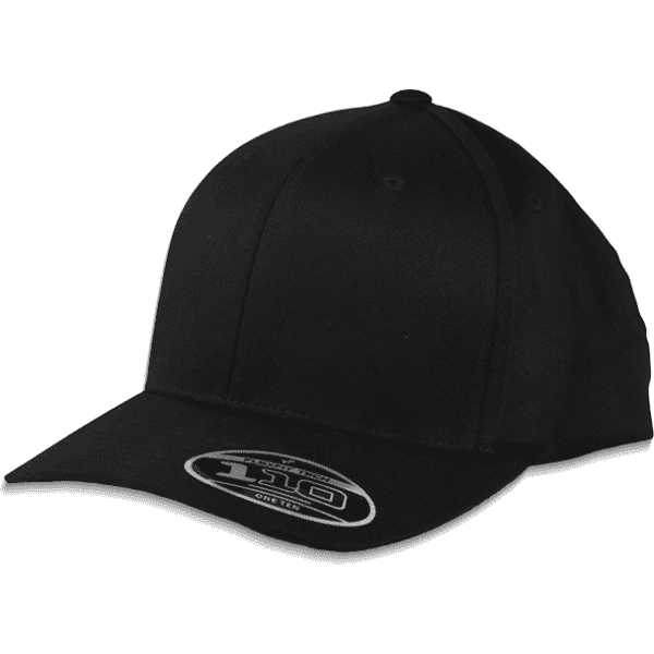 A black adjustable cap with a curved brim and a logo on the front.