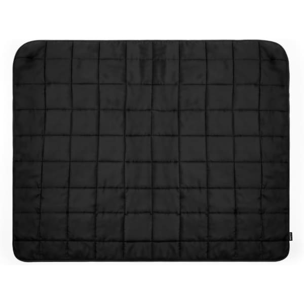 A premium picnic blanket in solid black, featuring a quilted design with a subtle patterned texture.