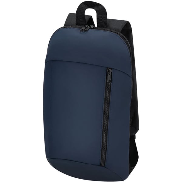 A backpack made of soft PU in navy blue, featuring a zippered front pocket and adjustable straps.