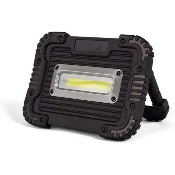 A heavy duty torch in black with a sturdy design and a built-in stand for stability.
