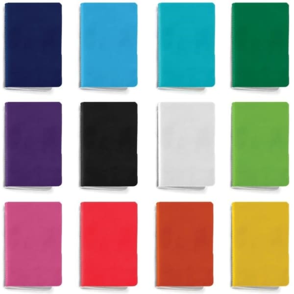A collection of Tempo Notebooks in various colours, including blue, green, purple, black, white, pink, red, and orange. Each features a logo.