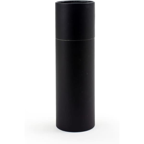 A cylindrical gift box in black, featuring a sleek, smooth design and a simple lid.