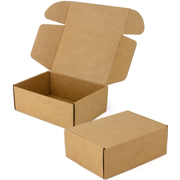 A small brown E-Flute gift box, featuring a separate lid and base, made of sturdy cardboard material.