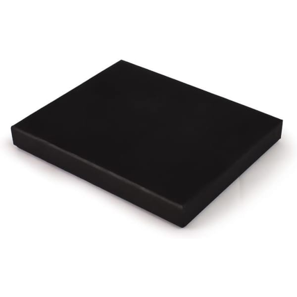 A black presentation box with a smooth surface and rounded edges, featuring a subtle logo.