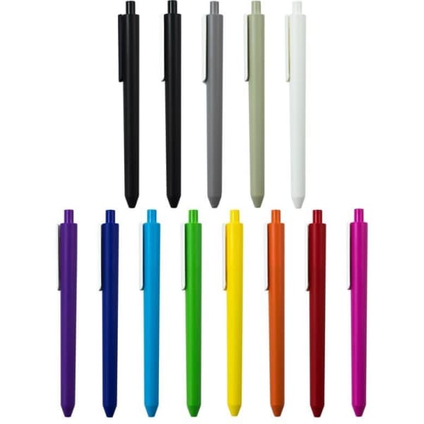 A collection of chalk pens in various colours including black, white, purple, blue, green, yellow, orange, and red.