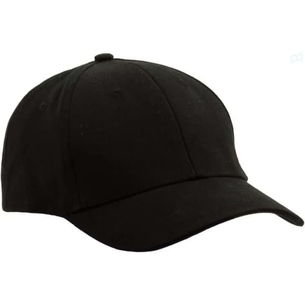 A black heavy brushed cotton cap featuring a curved brim and a logo on the front.
