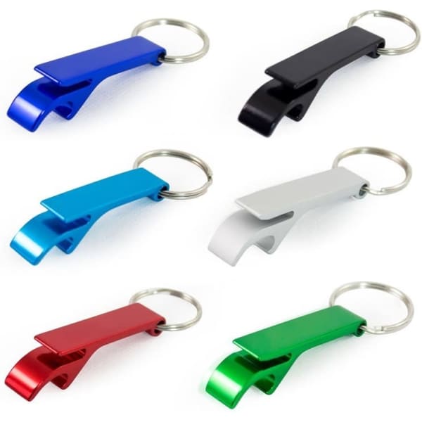 A set of six surf keyrings in blue, black, turquoise, silver, red, and green, each with a metal keyring attachment.
